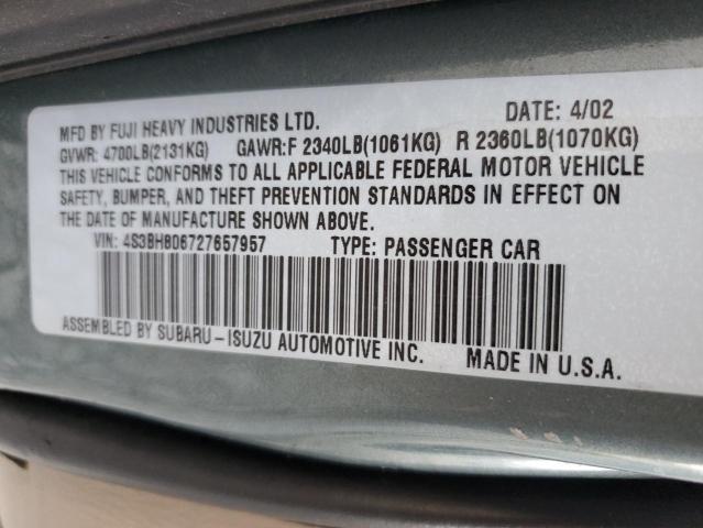 4S3BH806727657957 - 2002 SUBARU LEGACY OUT GREEN photo 10