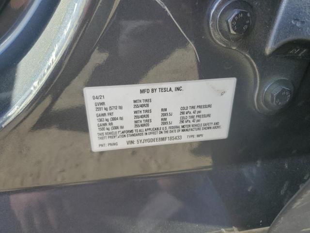 5YJYGDEE8MF185433 - 2021 TESLA MODEL Y فضي صورة 10
