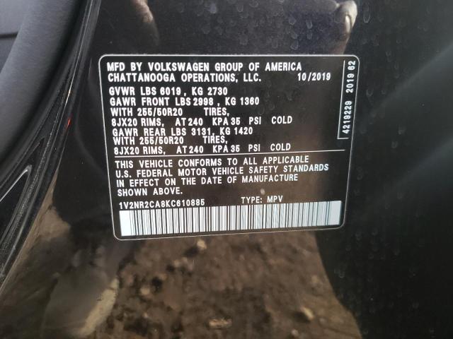 1V2NR2CA8KC610885 - 2019 VOLKSWAGEN ATLAS SEL Qara foto 10