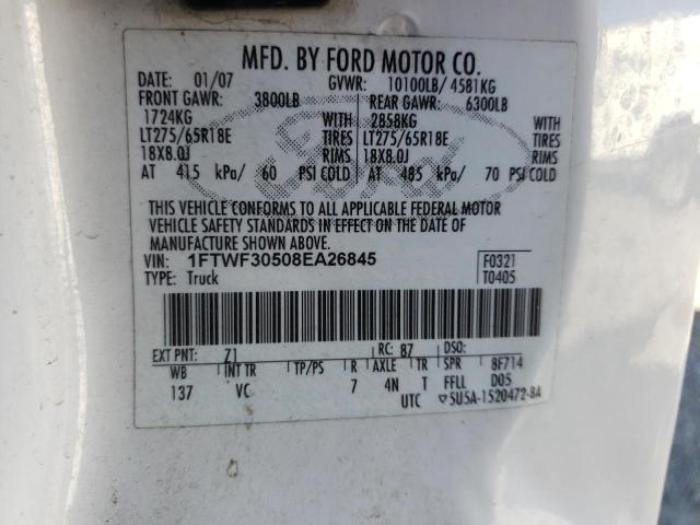 1FTWF30508EA26845 - 2008 FORD F350 SRW S WHITE photo 10