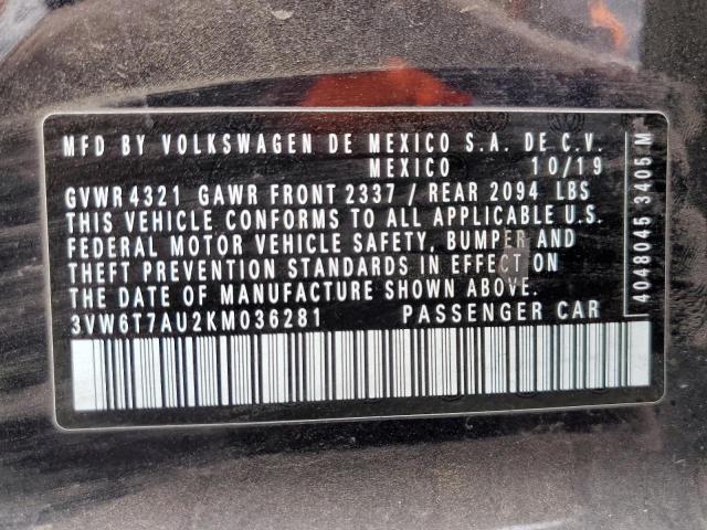 3VW6T7AU2KM036281 - 2019 VOLKSWAGEN GTI S UNKNOWN - NOT OK FOR INV. photo 10