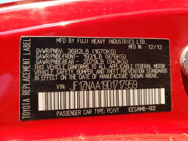 JF1ZNAA19D1717959 - 2013 TOYOTA SCION FR-S RED photo 10