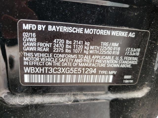 WBXHT3C3XG5E51294 - 2016 BMW X1 XDRIVE2 BLACK photo 10