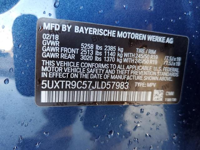5UXTR9C57JLD57983 - 2018 BMW X3 XDRIVE3 BLUE photo 10