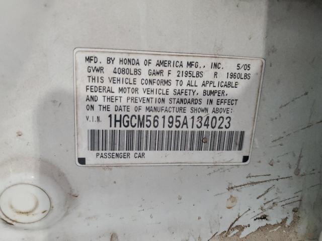 1HGCM56195A134023 - 2005 HONDA ACCORD DX WHITE photo 10