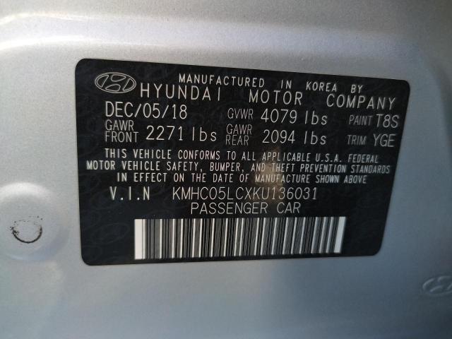 KMHC05LCXKU136031 - 2019 HYUNDAI IONIQ LIMI SILVER photo 10