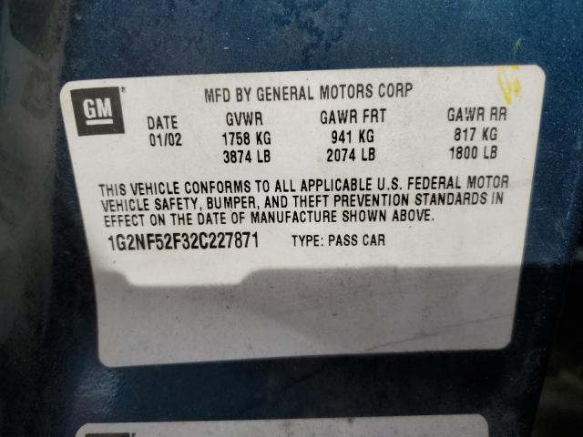 1G2NF52F32C227871 - 2002 PONTIAC GRAND AM S GREEN photo 10