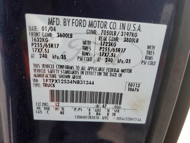 1FTPX12534NB31344 - 2004 FORD F150 BLUE photo 10