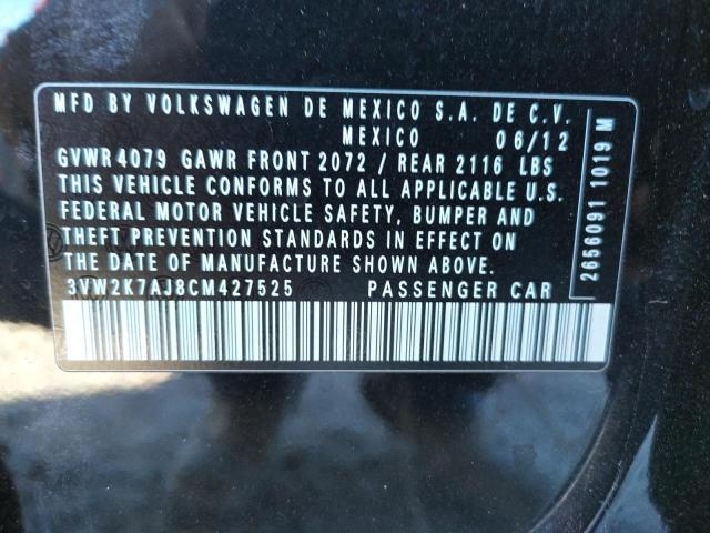 3VW2K7AJ8CM427525 - 2012 VOLKSWAGEN JETTA BASE BLACK photo 10