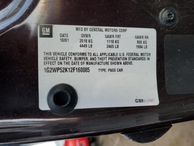 1G2WP52K12F160085 - 2002 PONTIAC GRAND PRIX იასამნისფერი ფოტო 10