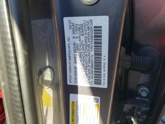 19UUB6F58MA001710 - 2021 ACURA TLX TECH A GRAY photo 10