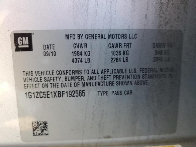 1G1ZC5E1XBF192565 - 2011 CHEVROLET MALIBU 1LT Күміс фото 10