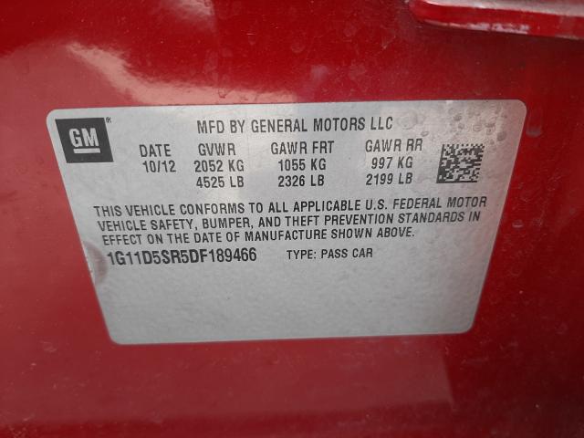 1G11D5SR5DF189466 - 2013 CHEVROLET MALIBU 1LT მუქწითელი ფოტო 10