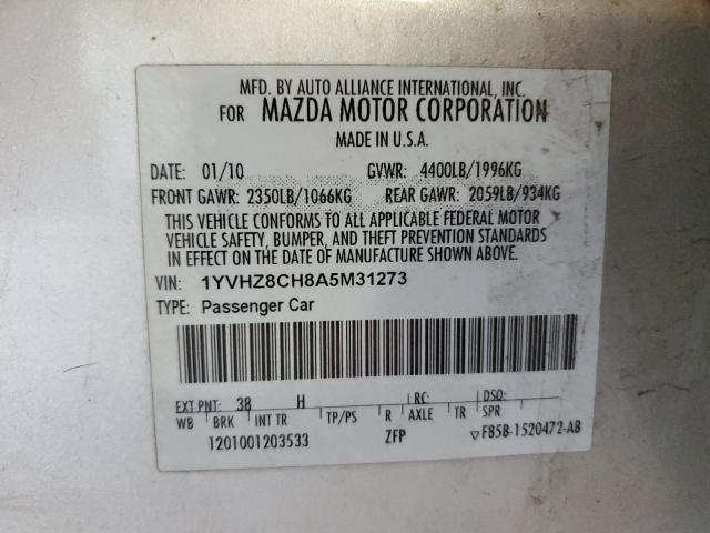 1YVHZ8CH8A5M31273 - 2010 MAZDA 6 I SILVER photo 10