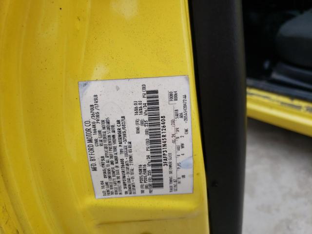 3FAFP31N45R126408 - 2005 FORD FOCUS ZX3 YELLOW photo 10