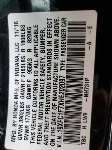 19XFC1F7XHE202097 - 2017 HONDA CIVIC EXL 黑色 照片 10