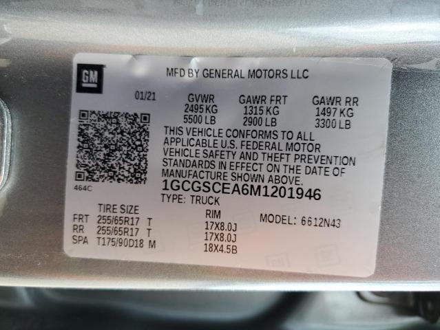 1GCGSCEA6M1201946 - 2021 CHEVROLET COLORADO L GRAY photo 10
