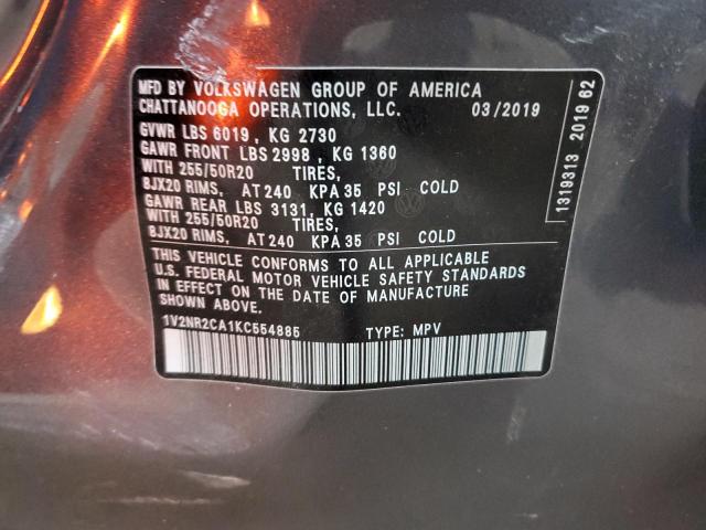1V2NR2CA1KC554885 - 2019 VOLKSWAGEN ATLAS SEL Boz foto 10