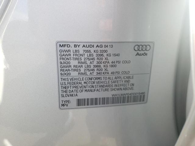 WA1LMAFE4DD015460 - 2013 AUDI Q7 PREMIUM SILVER photo 10