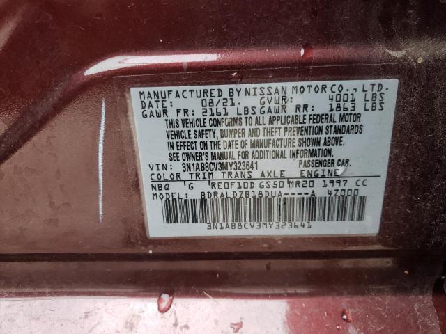 3N1AB8CV3MY323641 - 2021 NISSAN SENTRA SV MAROON photo 10