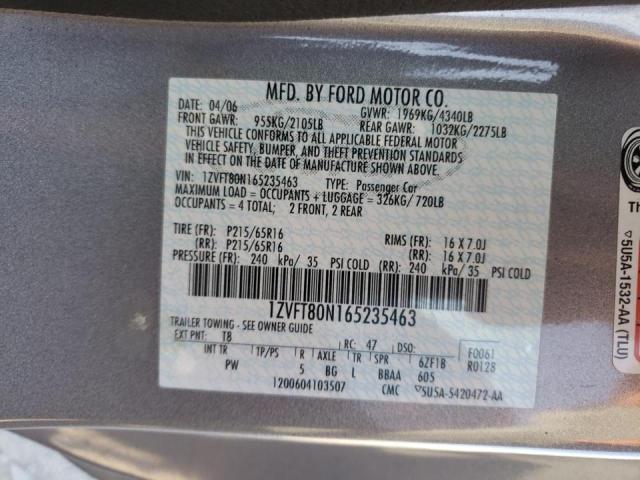 1ZVFT80N165235463 - 2006 FORD MUSTANG SILVER photo 10