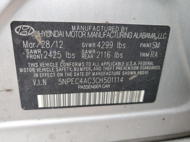 5NPEC4AC3CH501114 - 2012 HYUNDAI SONATA SE SILVER photo 10