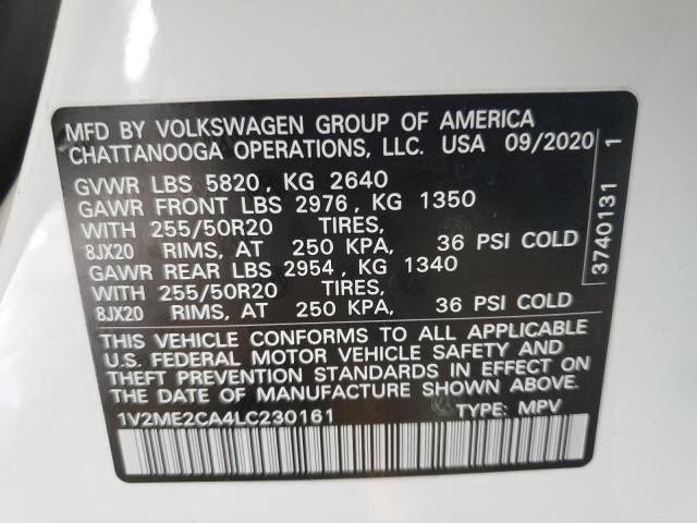 1V2ME2CA4LC****** - 2020 VOLKSWAGEN ATLAS CROS WHITE photo 10