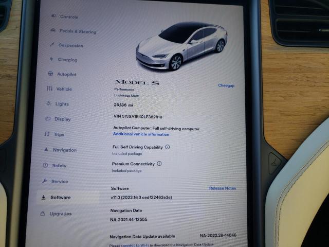 5YJSA1E40LF382818 - 2020 TESLA MODEL S Սպիտակ լուսանկար 8