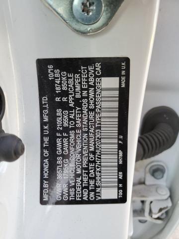 SHHFK7H77HU207303 - 2017 HONDA CIVIC EXL أبيض صورة 10