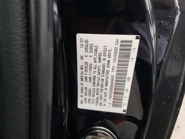 1HGCS22828A004600 - 2008 HONDA ACCORD EXL BLACK photo 10