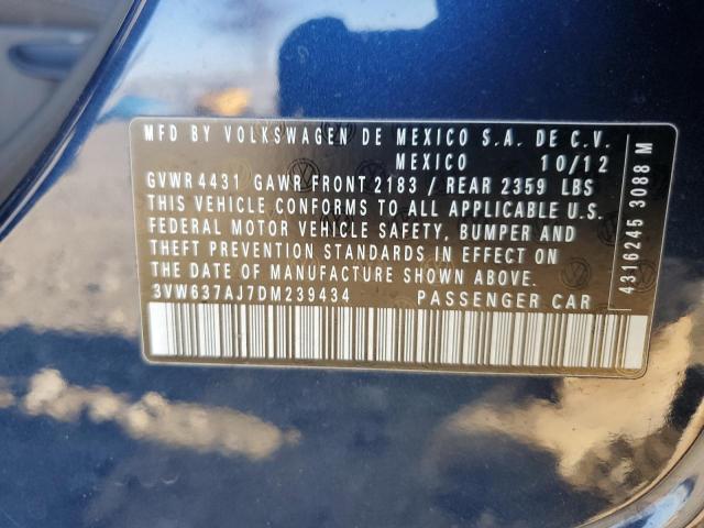 3VW637AJ7DM239434 - 2013 VOLKSWAGEN JETTA HYBR BLUE photo 10