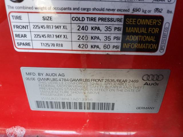 WAUKD78P47A013956 - 2007 AUDI A3 S-LINE RED photo 10