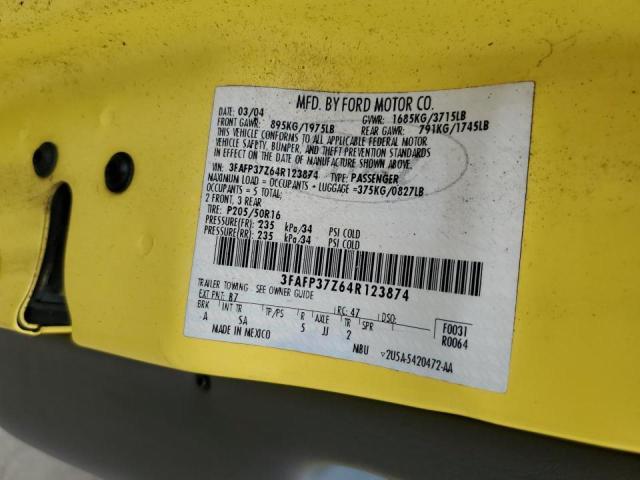 3FAFP37Z64R123874 - 2004 FORD FOCUS ZX5 YELLOW photo 10