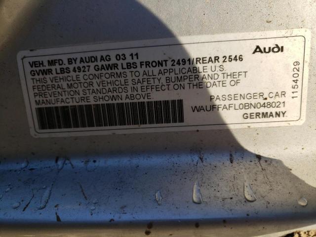 WAUFFAFL0BN048021 - 2011 AUDI A4 SILVER photo 10