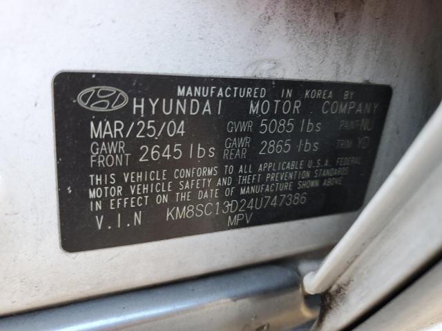 KM8SC13D24U747386 - 2004 HYUNDAI SANTA FE WHITE photo 10