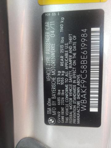 WBAKF9C58BE619984 - 2011 BMW 335 XI SILVER photo 12