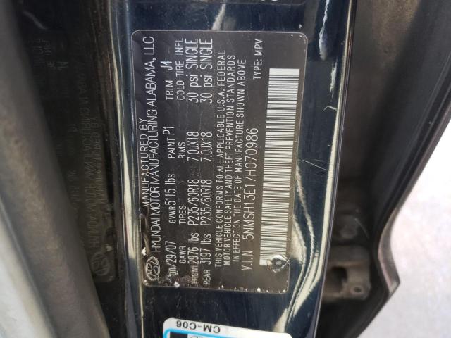 5NMSH13E17H070986 - 2007 HYUNDAI SANTA FE BLUE photo 10