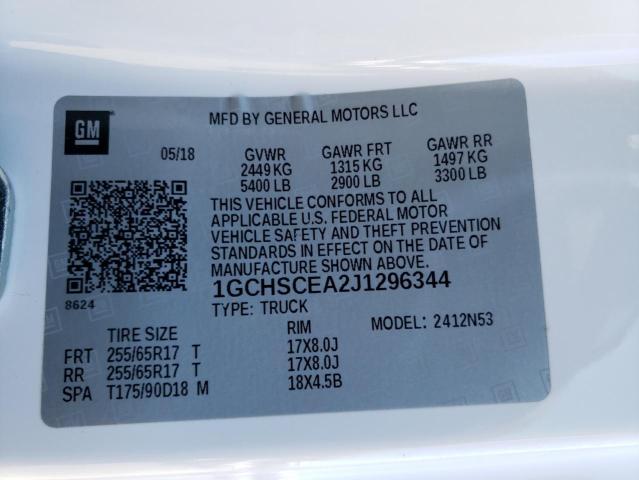 1GCHSCEA2J1296344 - 2018 CHEVROLET COLORADO L WHITE photo 10
