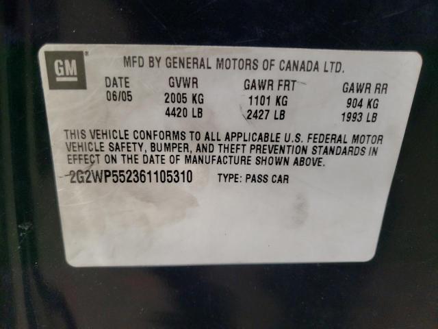 2G2WP552361105310 - 2006 PONTIAC GRAND PRIX შავი ფოტო 10