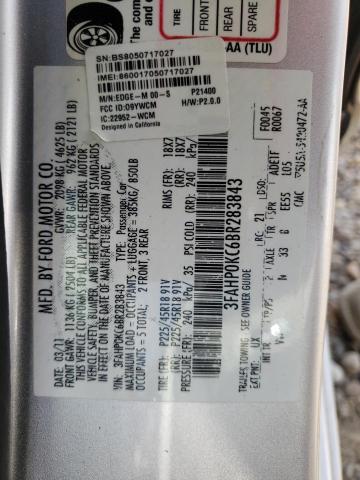 3FAHP0KC6BR283843 - 2011 FORD FUSION SPO SILVER photo 10