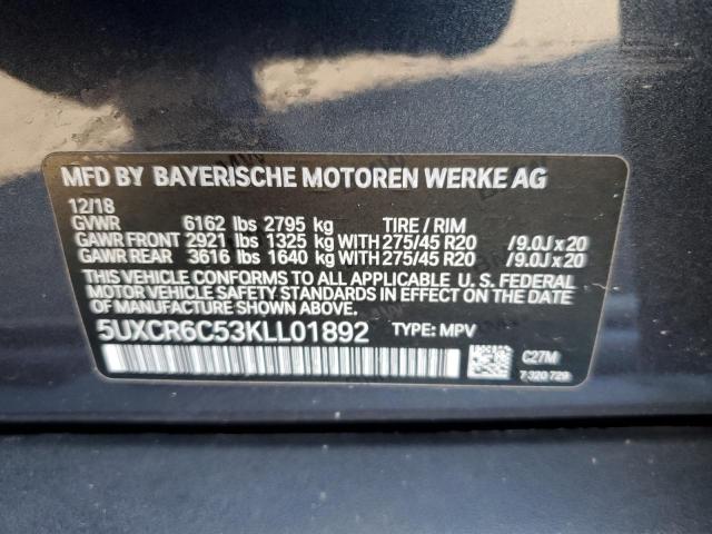 5UXCR6C53KLL01892 - 2019 BMW X5 XDRIVE4 GRAY photo 10