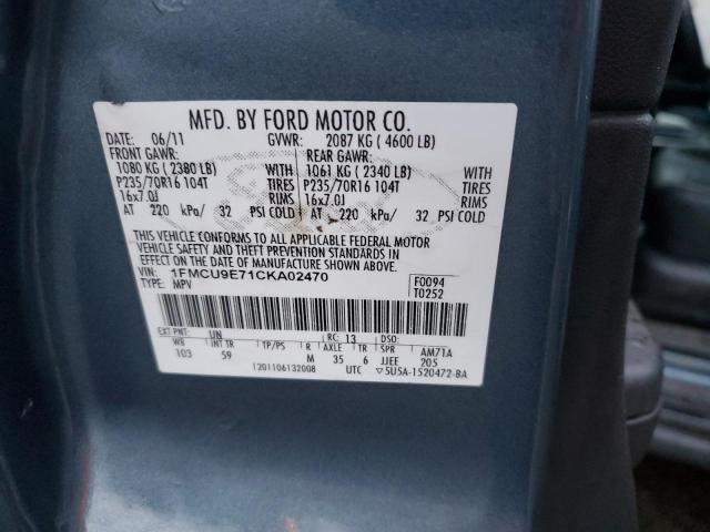 1FMCU9E71CKA02470 - 2012 FORD ESCAPE BLUE photo 10