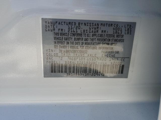 3N1AB8DV3MY209492 - 2021 NISSAN SENTRA SR WHITE photo 10