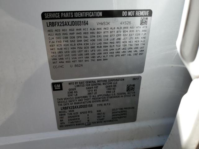 LRBFX2SAXJD003164 - 2018 BUICK ENVISION E WHITE photo 10