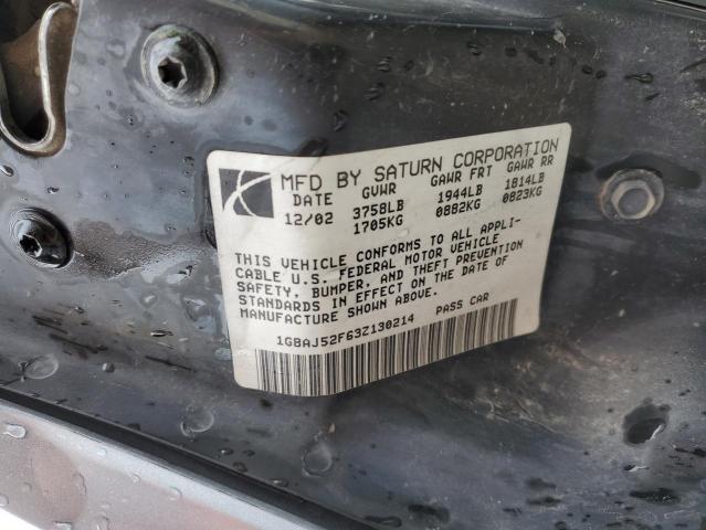 1G8AJ52F63Z130214 - 2003 SATURN ION LEVEL BLUE photo 10