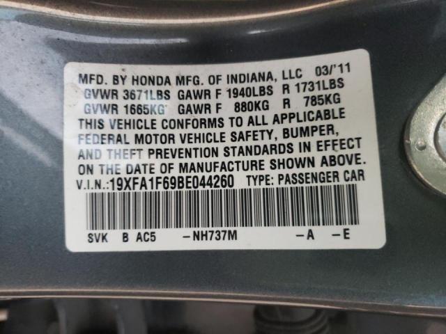 19XFA1F69BE044260 - 2011 HONDA CIVIC LX-S فحمي صورة 10