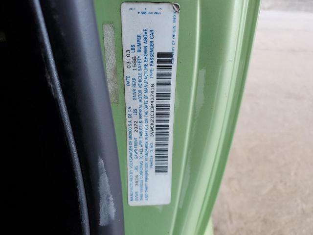 3VWCK21C13M437418 - 2003 VOLKSWAGEN NEW BEETLE 绿色 照片 10