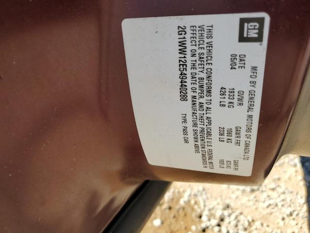 2G1WW12E549440288 - 2004 CHEVROLET MONTE CARL 勃艮第红 照片 10