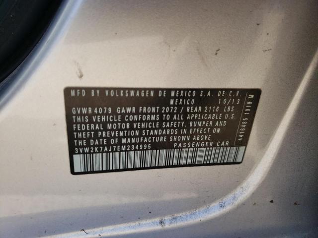 3VW2K7AJ7EM234995 - 2014 VOLKSWAGEN JETTA BASE 银色 照片 10