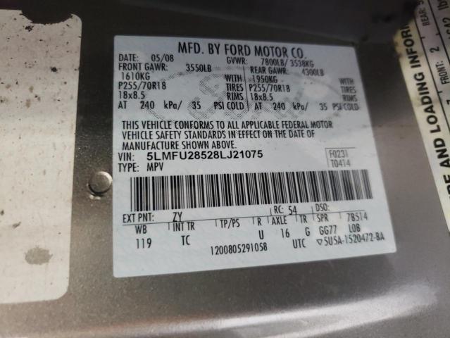 5LMFU28528LJ21075 - 2008 LINCOLN NAVIGATOR ნაცრისფერი ფოტო 10